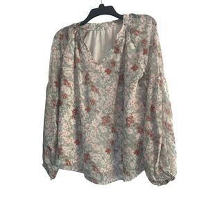NWOT Women's Floral Lightweight Blouse V Neck Lined Long Sleeves Size Medium